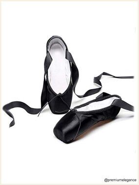 Women's Satin Ballet Pointe Shoes with Ribbons